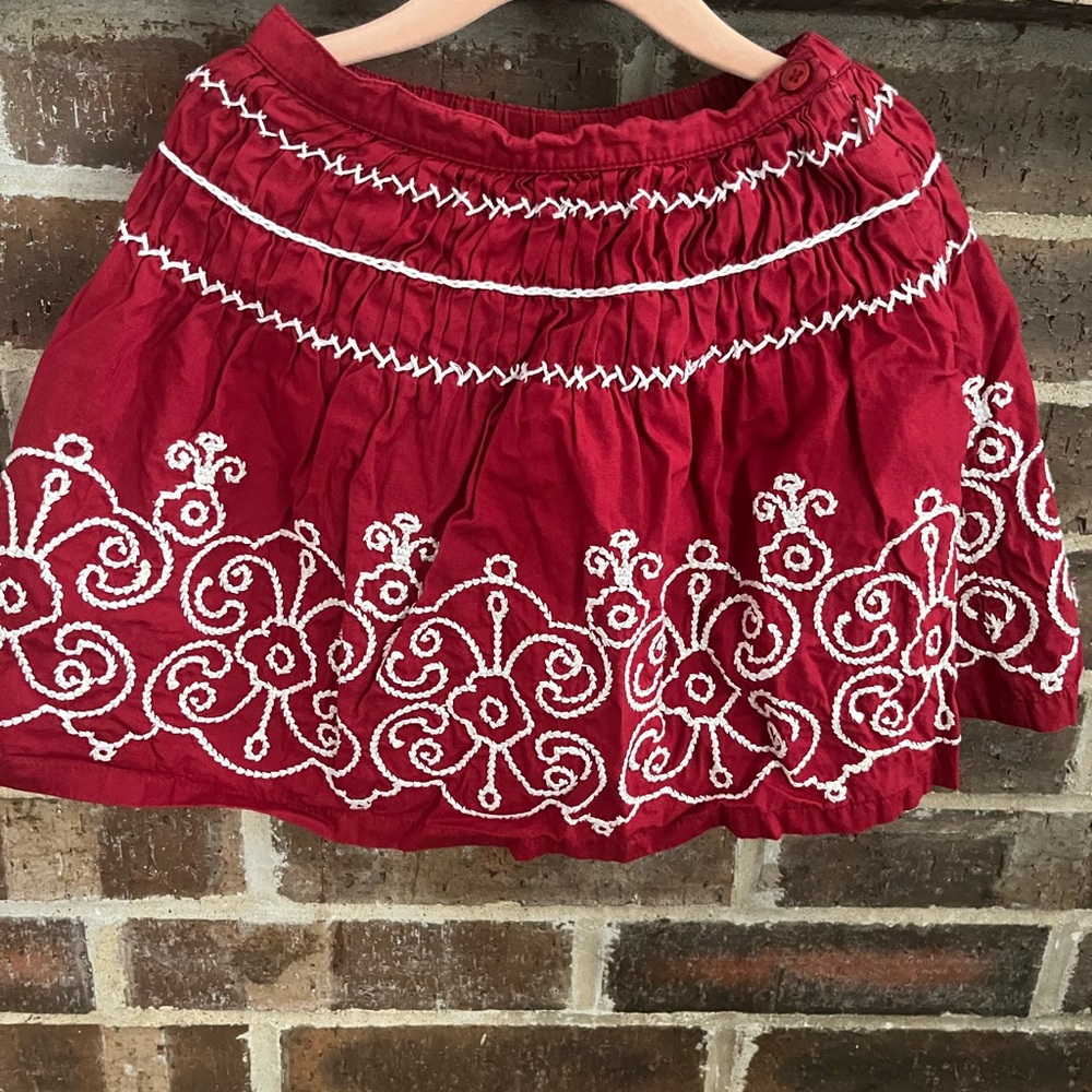 Boden Red Mini Skirt with White Embroidery